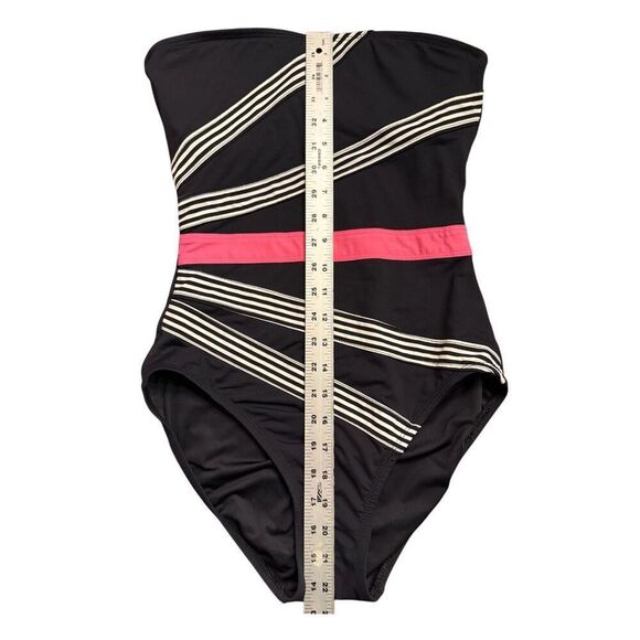 Anne Cole Stripe Bandeau One Piece Swim Suit Black/Pink/White Sz. M Beach - Picture 6 of 11